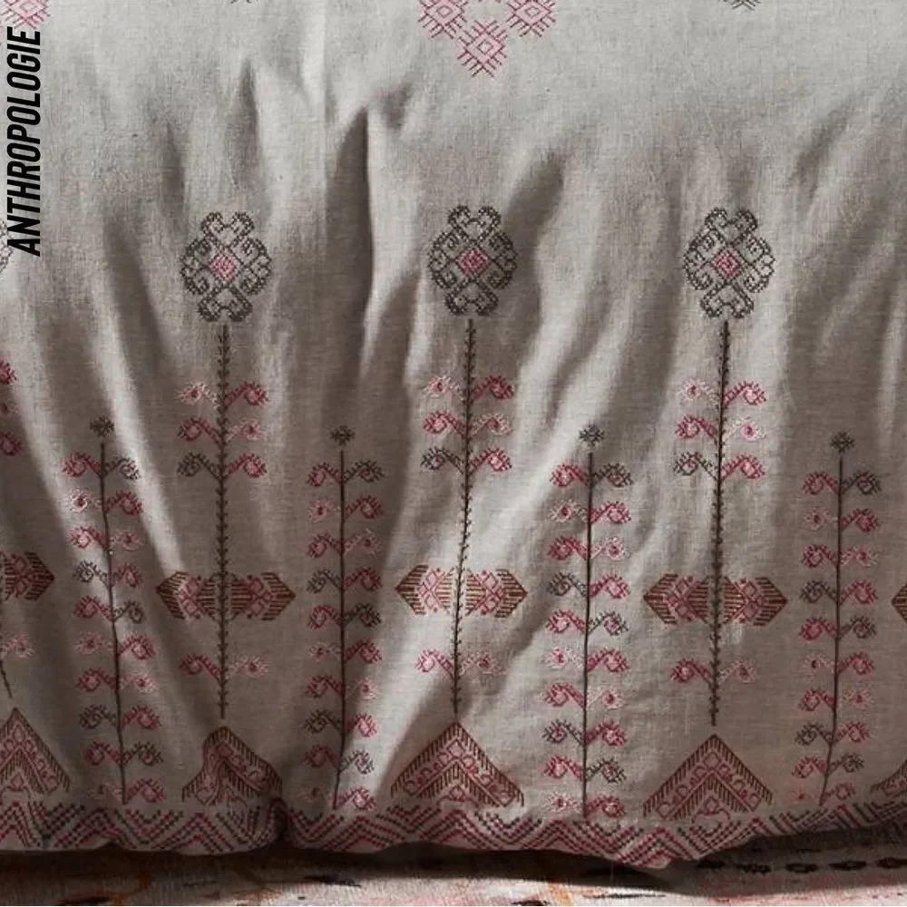 ANTHROPOLOGIE NATANI EMBROIDERED DUVET COVER IN LIGHT GREY NEW QUEEN